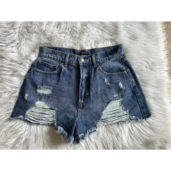 Forever 21 Blue Jean Concert Shorts Womens 30 Mid Rise Slim Fit Jorts Daisy - Picture 2 of 8